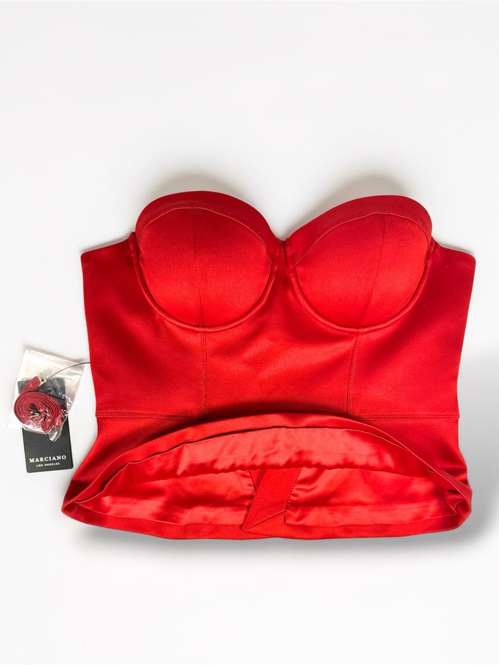 MARCIANO Red Satin Maura Bustier Peplum Corset Top Gold Zip Size 6 NWT - Picture 6 of 15